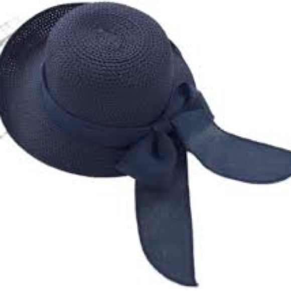 🔥Magu Distributors Headwear Avant Garde Sunhat Navy Blue, Gauzy Wrap w/Back Bow - Picture 9 of 10